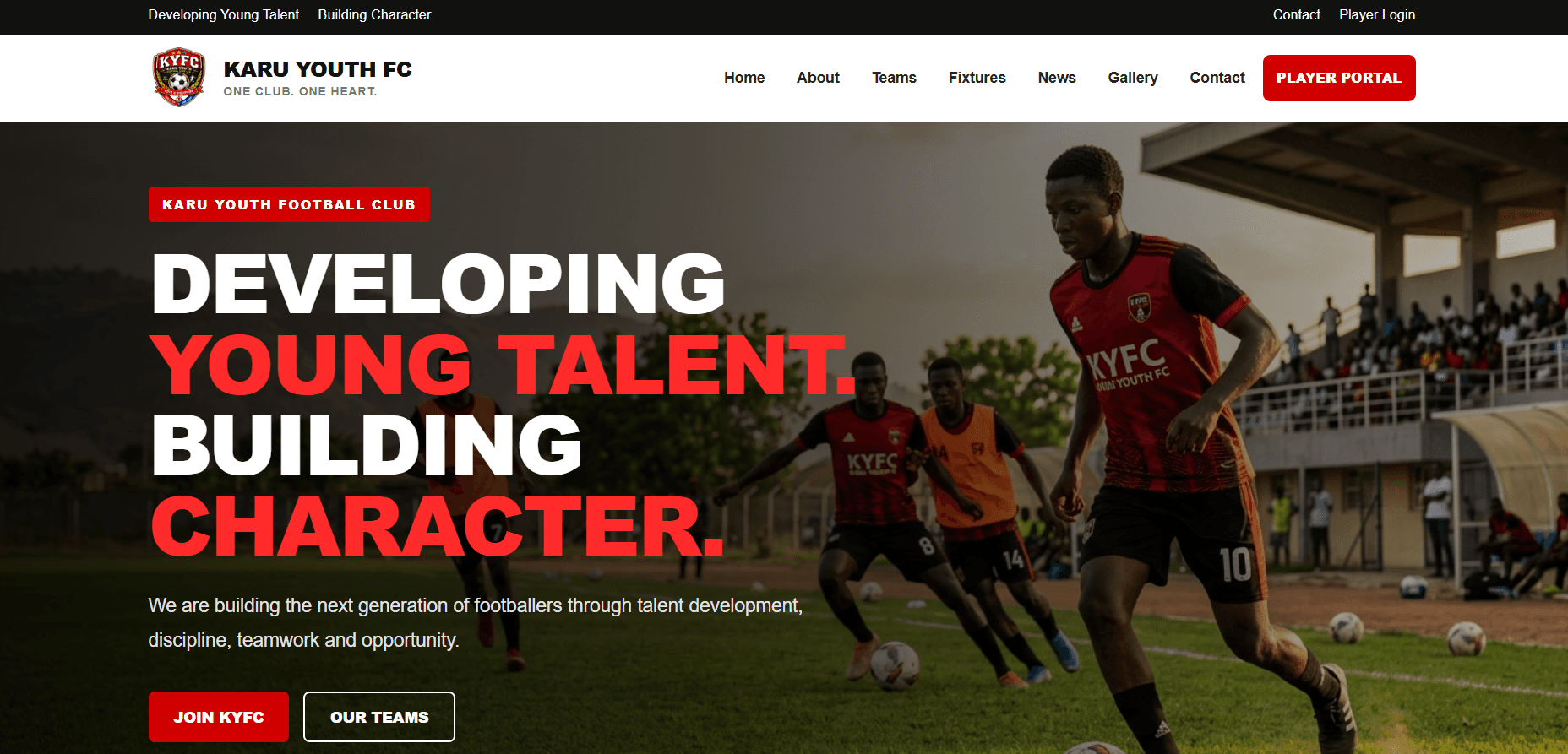 Screenshot of the Karu Youth Football Academy website
