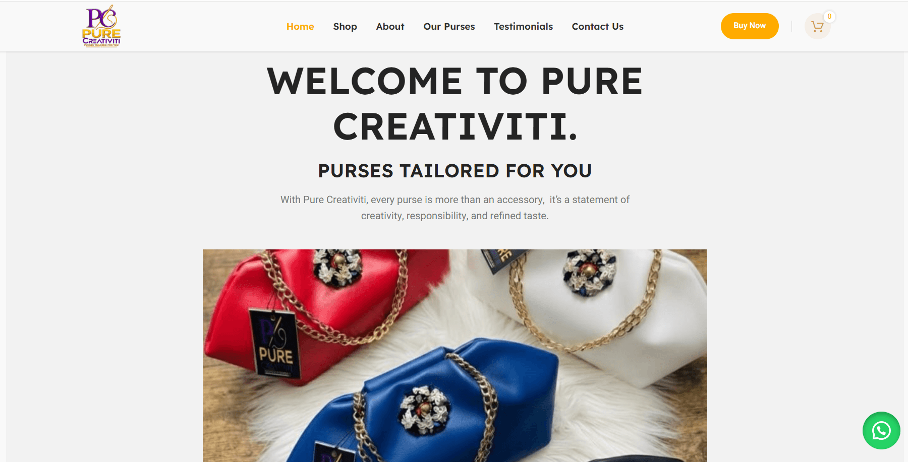Screenshot of the Pure Creativiti website